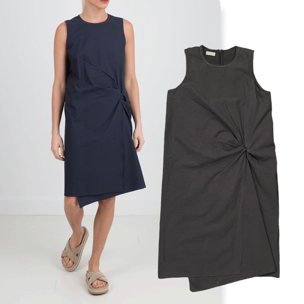 Brunello Cucinelli Navy and Charcoal Midi Dress